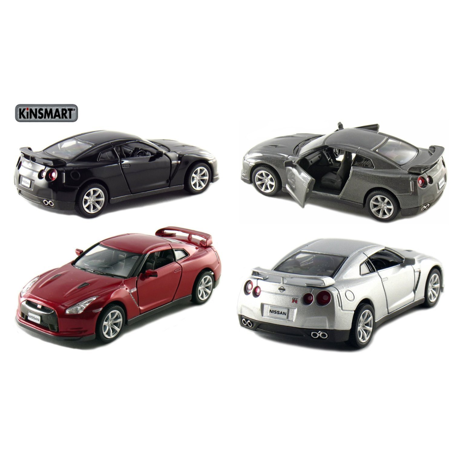 KiNSMART 2009 Nissan GT-R R35 SetOf4 5" 1:36 Scale Die Cast Metal Model Toy Car w/ Pullback Action