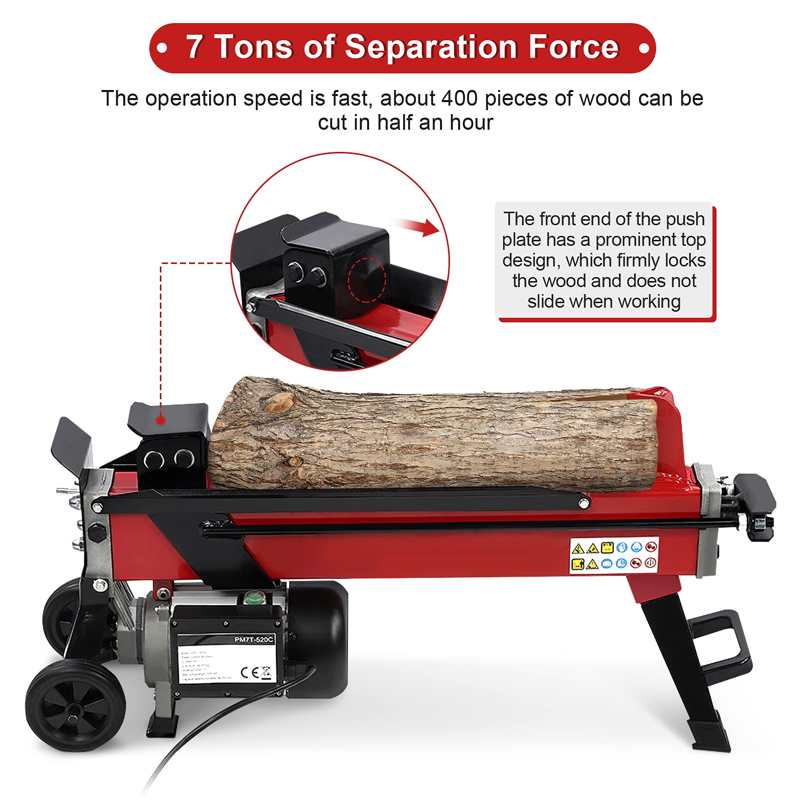 Electric Log Splitter Hydraulic Wood Cutter, 7 Ton Hydraulic Wood