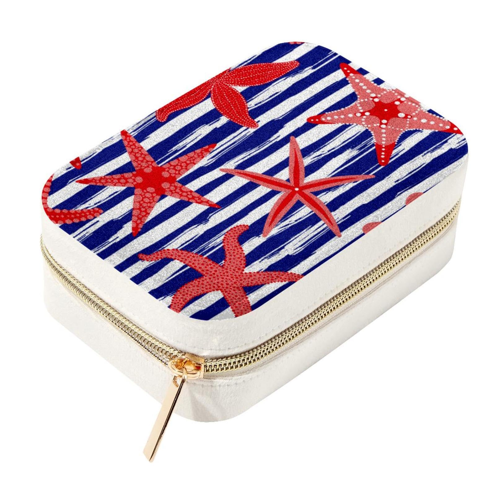 Boîte à bijoux de voyage en velours à compartiments - Organisateur portable motif étoile de mer