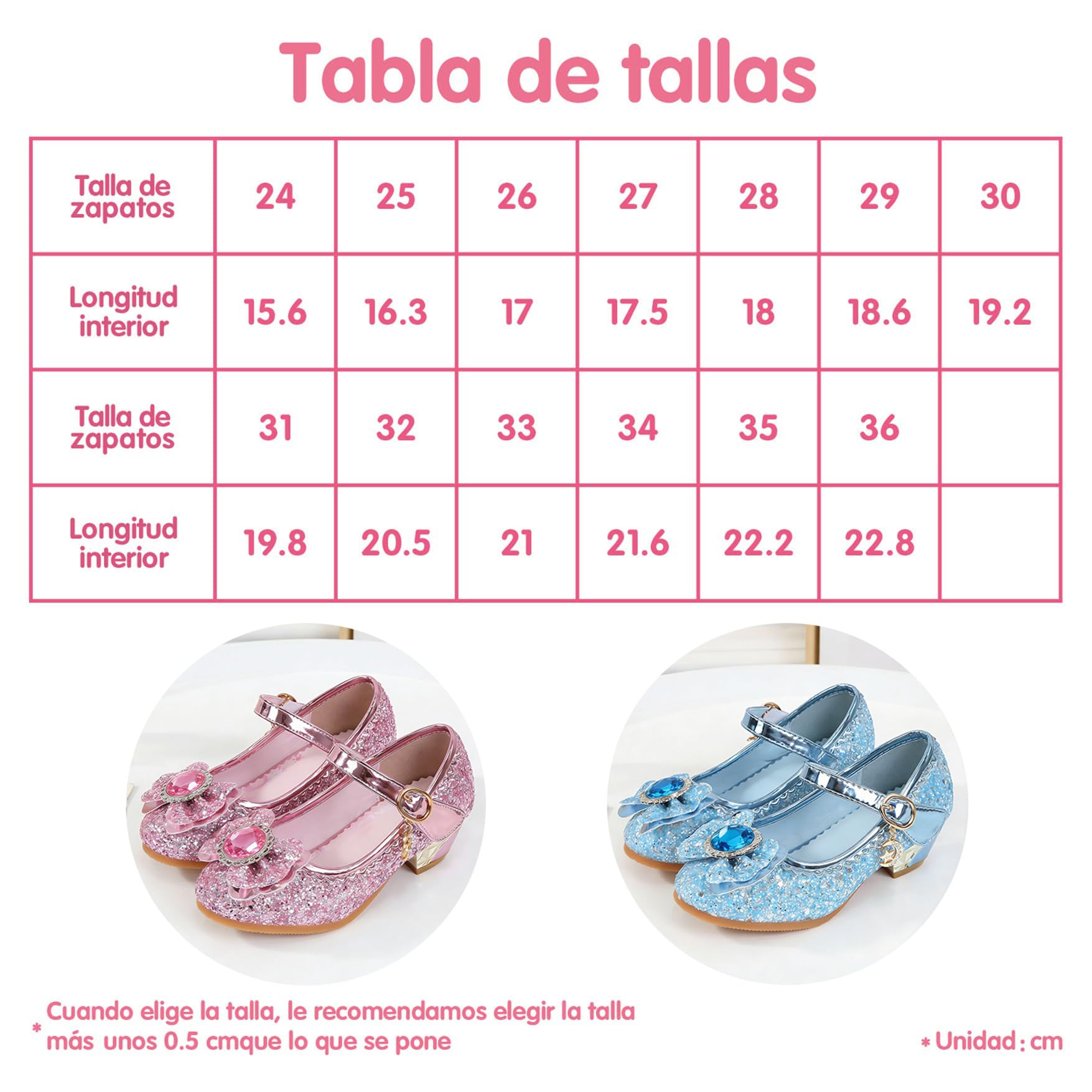 Princesa Zapatos para Niña Tacón Altos Regalo Sandalias de Vestir Antideslizante Punta Cerrada Zapatos de Disfraz Boda Ceremonia Zapatos de Vestir
