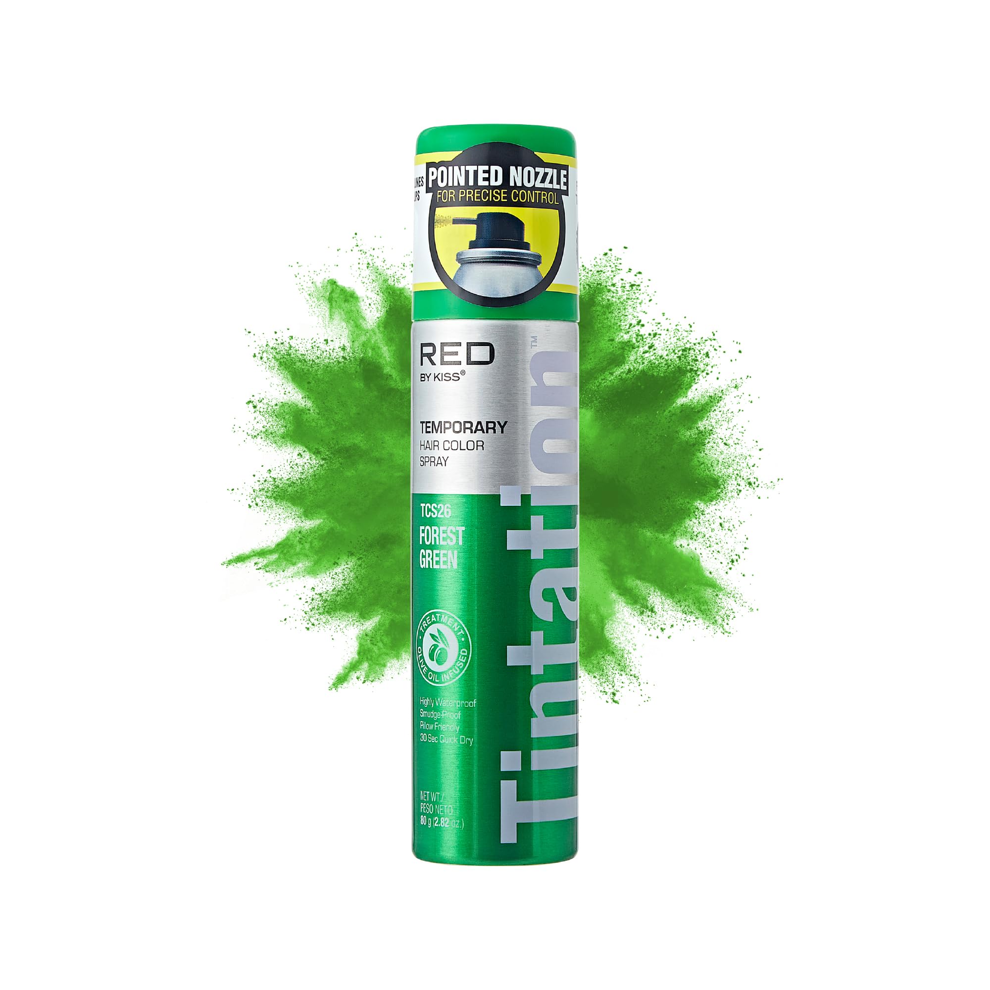 Red by Kiss Tintation Temporary Hair Color Spray 2.82oz, Quick-Dry & Smudge-Proof, Vivid Color Washable Hair Dye, Styling Spray Cosplay Halloween Birthday Party Festival (Forest Green)