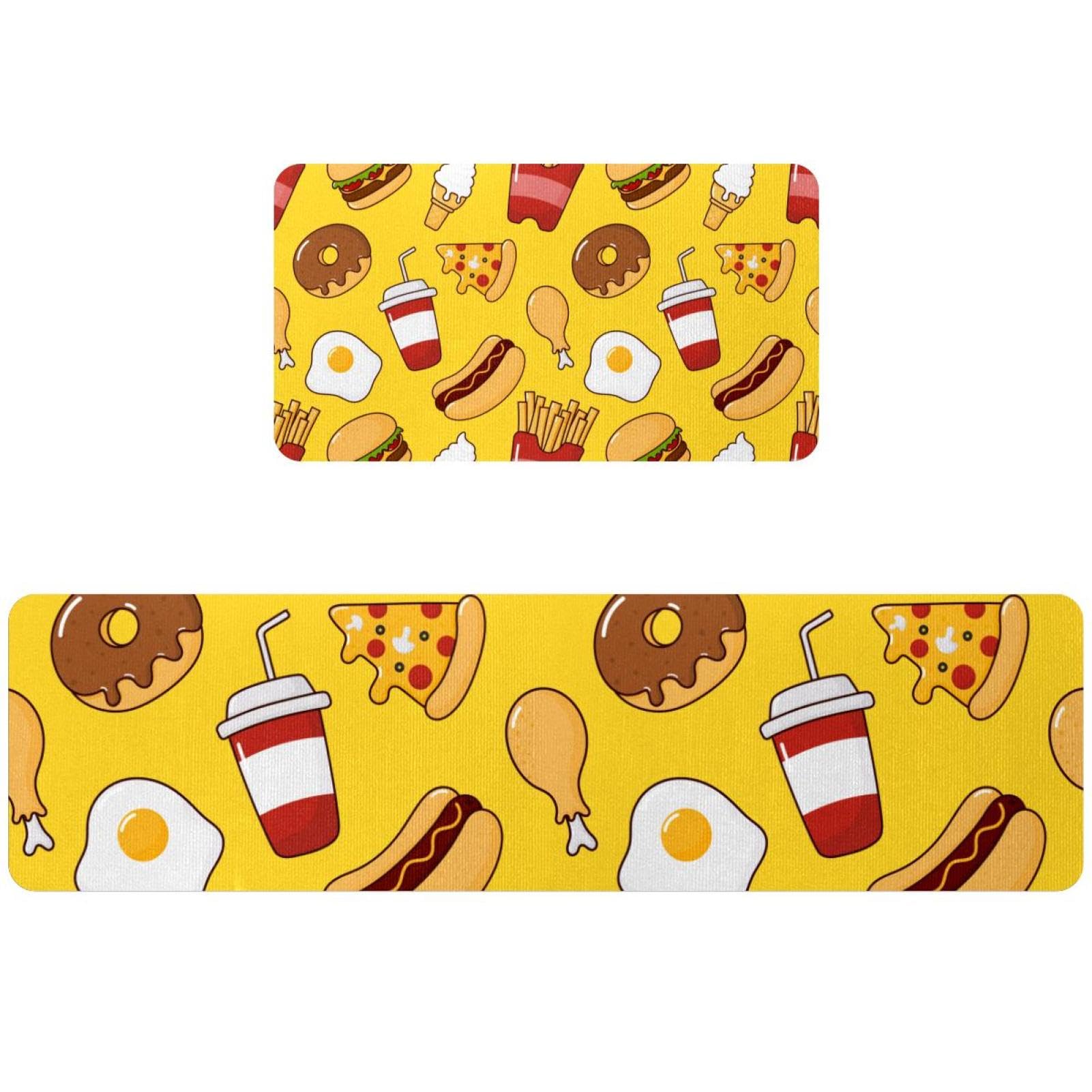Alfombrillas de cocina con diseño de comida rápida para un pasillo y cuarto de lavado limpio