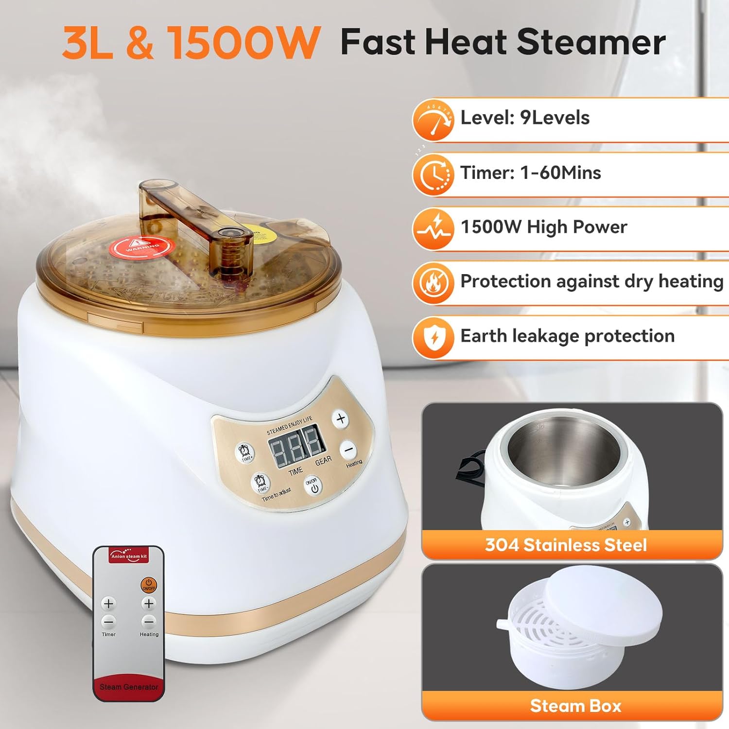 Sauna Box, Extra Large Portable Sauna for Home, Thickened 600D Steam Sauna Tent, with 3L 1500w Steamer, 9 Levels Heat, 60 Mins Timer, Folding Chair, Remote Control