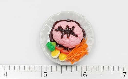 Miniatura 5 de Juego de 5 piezas de comida en miniatura de Halloween en plato de cerámica para casa de muñecas de Halloween, alimentos en miniatura para el hogar,