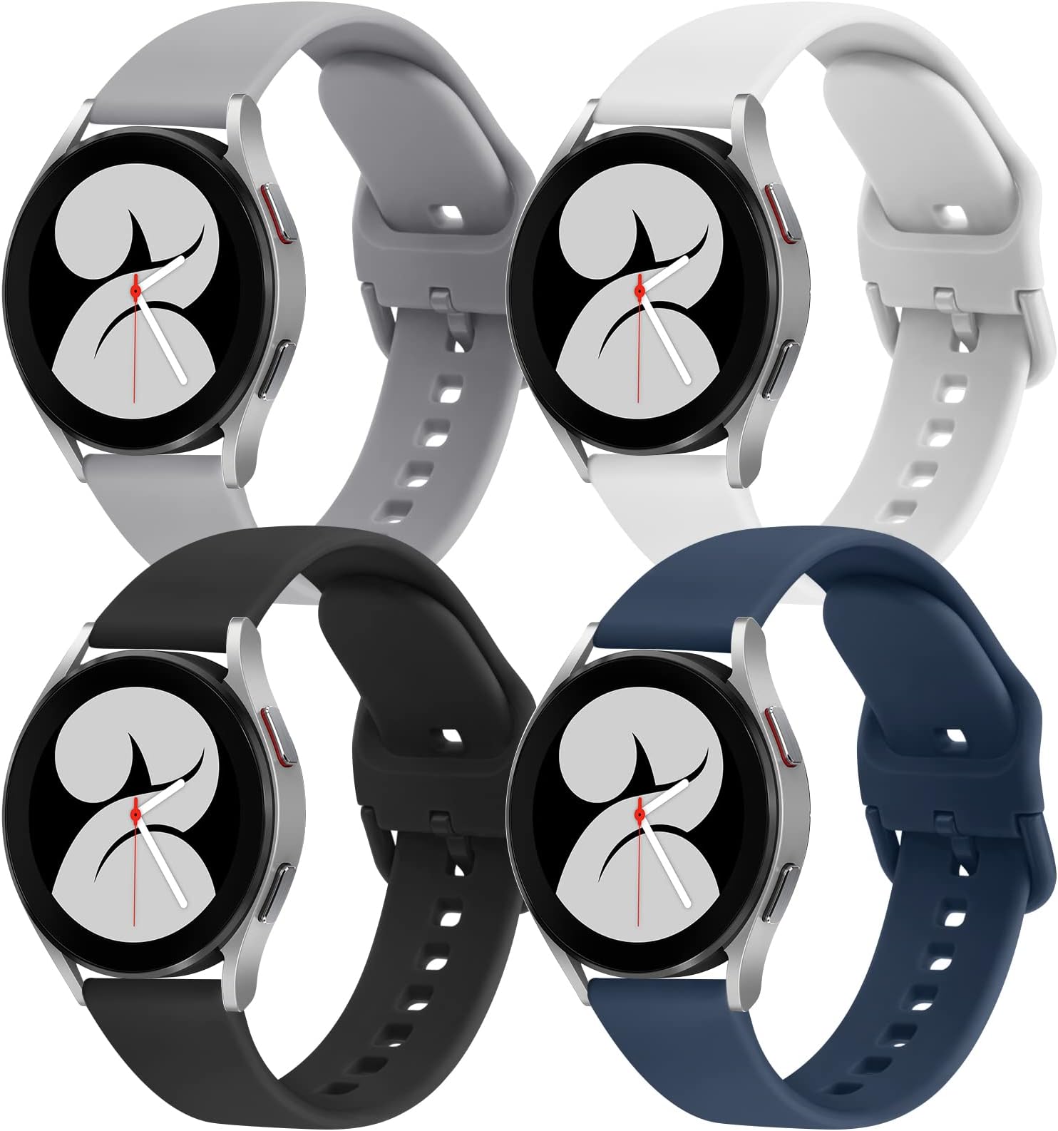 4 PACK Bands Compatible with Samsung Galaxy Watch 4 40mm 44mm/ 4 Classic 42mm 46mm, 20mm Adjustable Silicone Sport Replacement Strap for Samsung Galaxy Watch 7/6 / 5/4 / FE Band Women Men