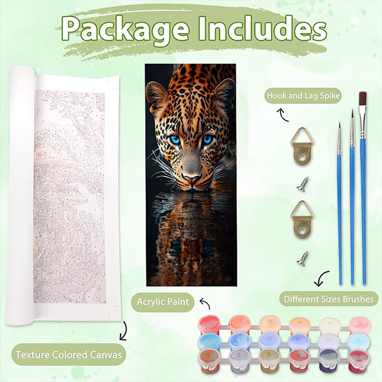 Malen Nach Zahlen 50x150cm Leinwand Leopard Malen Nach Zahlen Erwachsene mit Ohne Rahmen, DIY Kreativ Set für Erwachsene mit Pinseln und Acrylfarbe, Zimmer Deko Tiere 3 Landschaft Geschenk, P0M-824