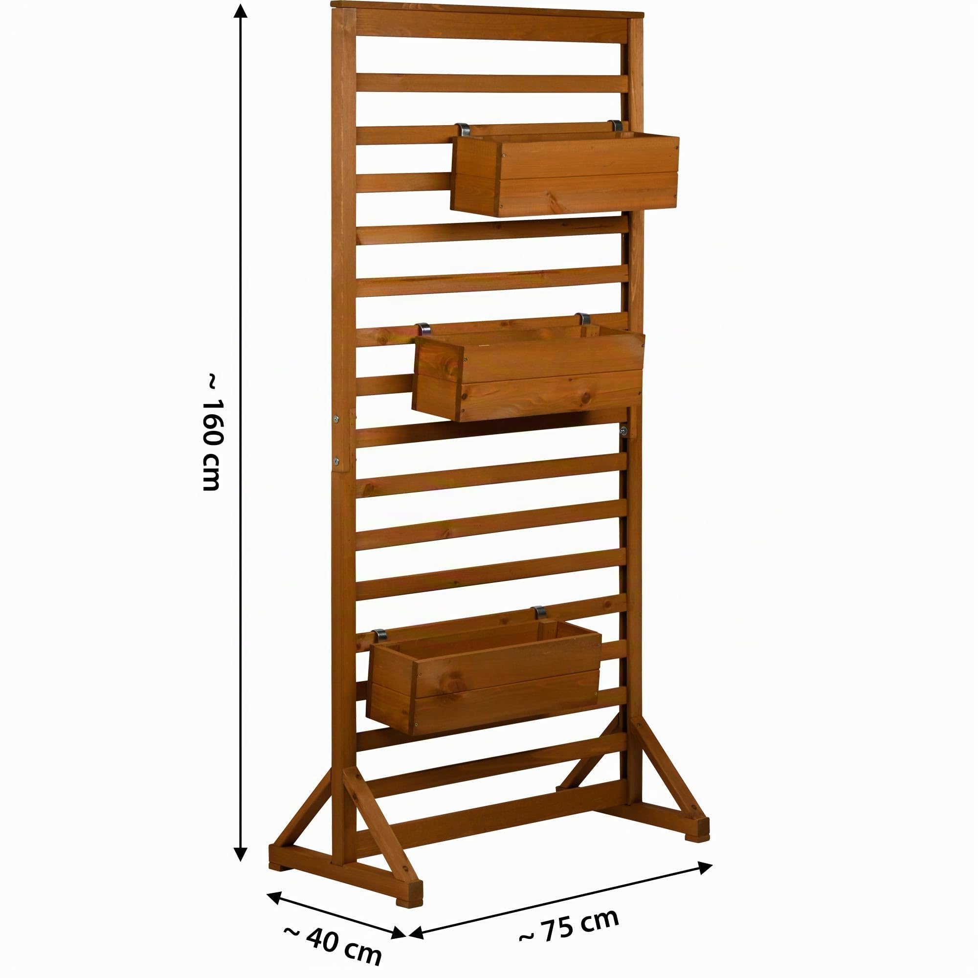dobar® Holz Paravent Rankgitter mit Pflanzkästen - freistehende Spalierwand als Sichtschutz & Raumteiler für Garten, Balkon & Terrasse - Rankhilfe für Kletterpflanzen mit 3 Blumenkästen - 75 x 40 x 16