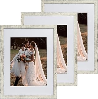12x16 Farmhouse Picture Frames Set of 3, Photo Frame Display 9x12 Pictures with Mat or 12x16 without Mat, Hang on the Wall, Distressed White