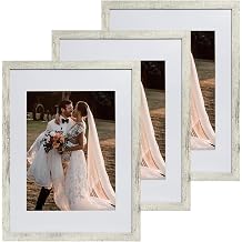 12x16 Frame Set of 3, Photo Frame Display 9x12 Pictures with Mat or 12x16 without Mat, Hang on the Wall, Distressed White