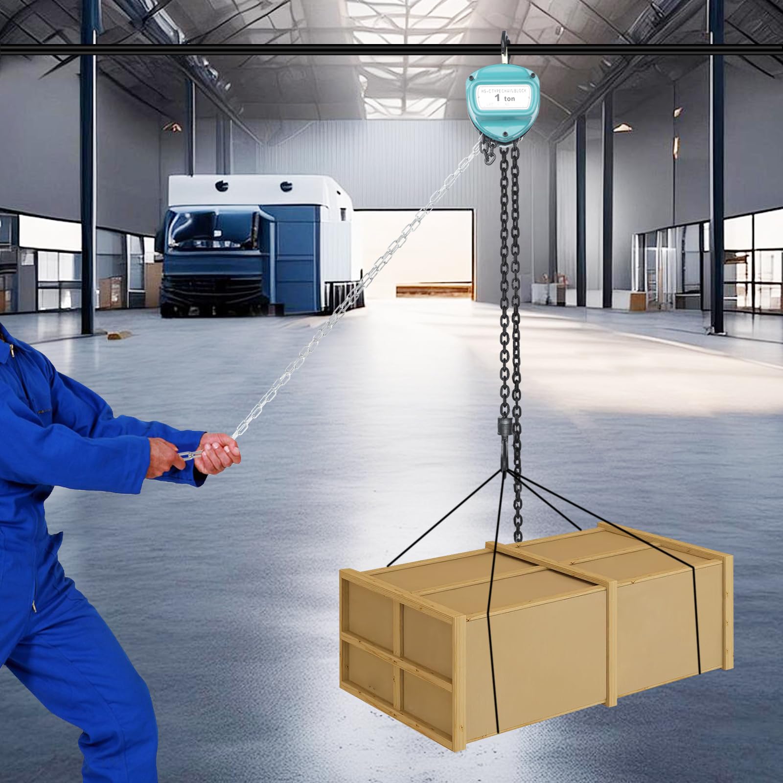 Handkettenzug 1 T Traglast, Kettenzug mit 6m Hubhöhe & 360° drehbarem Haken | Hochleistungs Flaschenzug, manuelles Hebezeug für Garage, Werkstatt und Lager