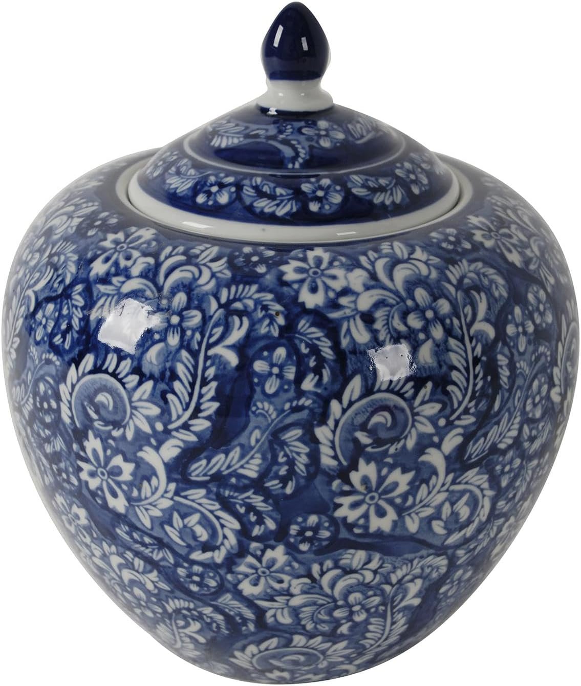 A&B Home 10'' Decorative Antique Porcelain Jar with Lid Flower Pot Planter Blue and White Vase Floral Print Centerpiece Home Decor Indoor Outdoor