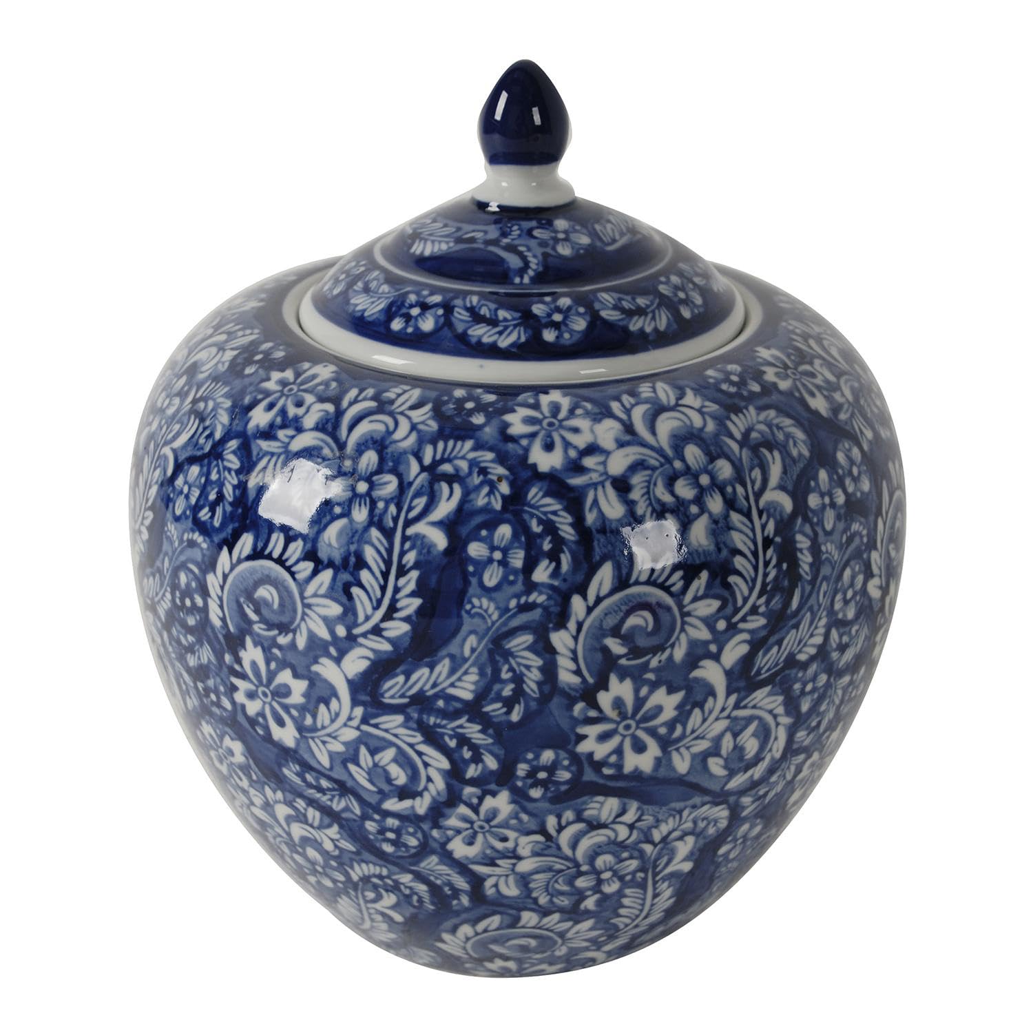 A&B Home 10'' Decorative Antique Porcelain Jar with Lid Flower Pot Planter Blue and White Vase Floral Print Centerpiece Home Decor Indoor Outdoor