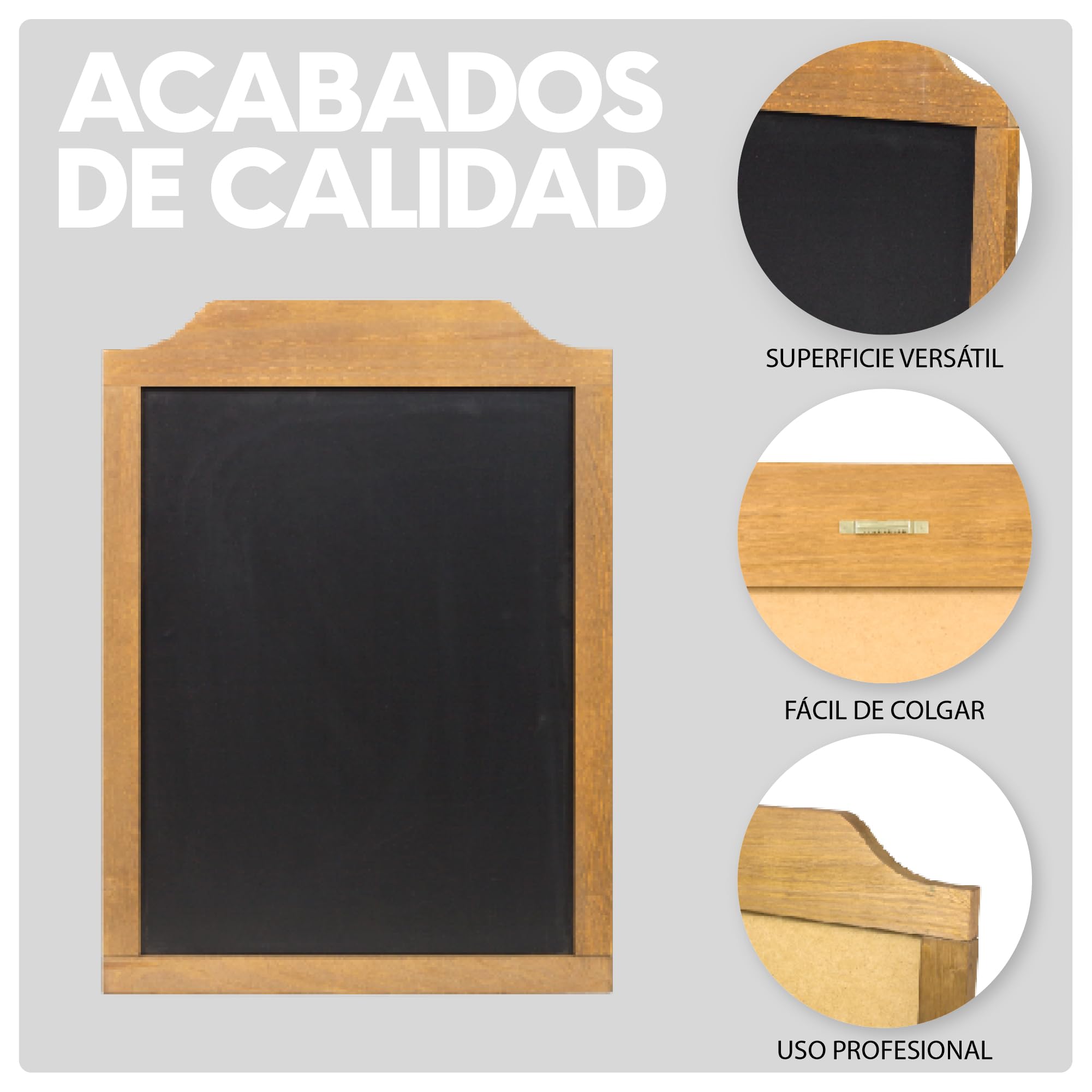 Pizarra de Pared Negra para Tiza y Rotuladores Borrables, Marco de Madera Natural 35 mm, Tablero de Notas para Tiendas, Bares y Restaurantes, Varios Tamaños (760x400mm)