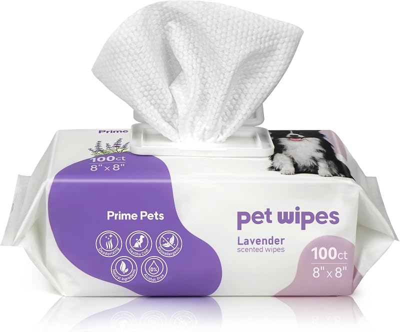 Dog Wipes for Paws and Butt, 100 Count, Pet Wipes for Dogs Cats | 8x8 In, Cleaning Deodorizing, Thickened Hypoallergenic Puppy Wipes for Grooming Face, Body andFeet, Lavender Scented