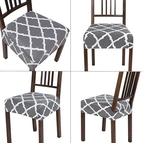 Miniatura 7 de SearchI - Juego de 4 fundas elásticas de asiento, suaves, extraíbles y lavables, para sillas de comedor, protector trasero (cubierta trasera, gris)