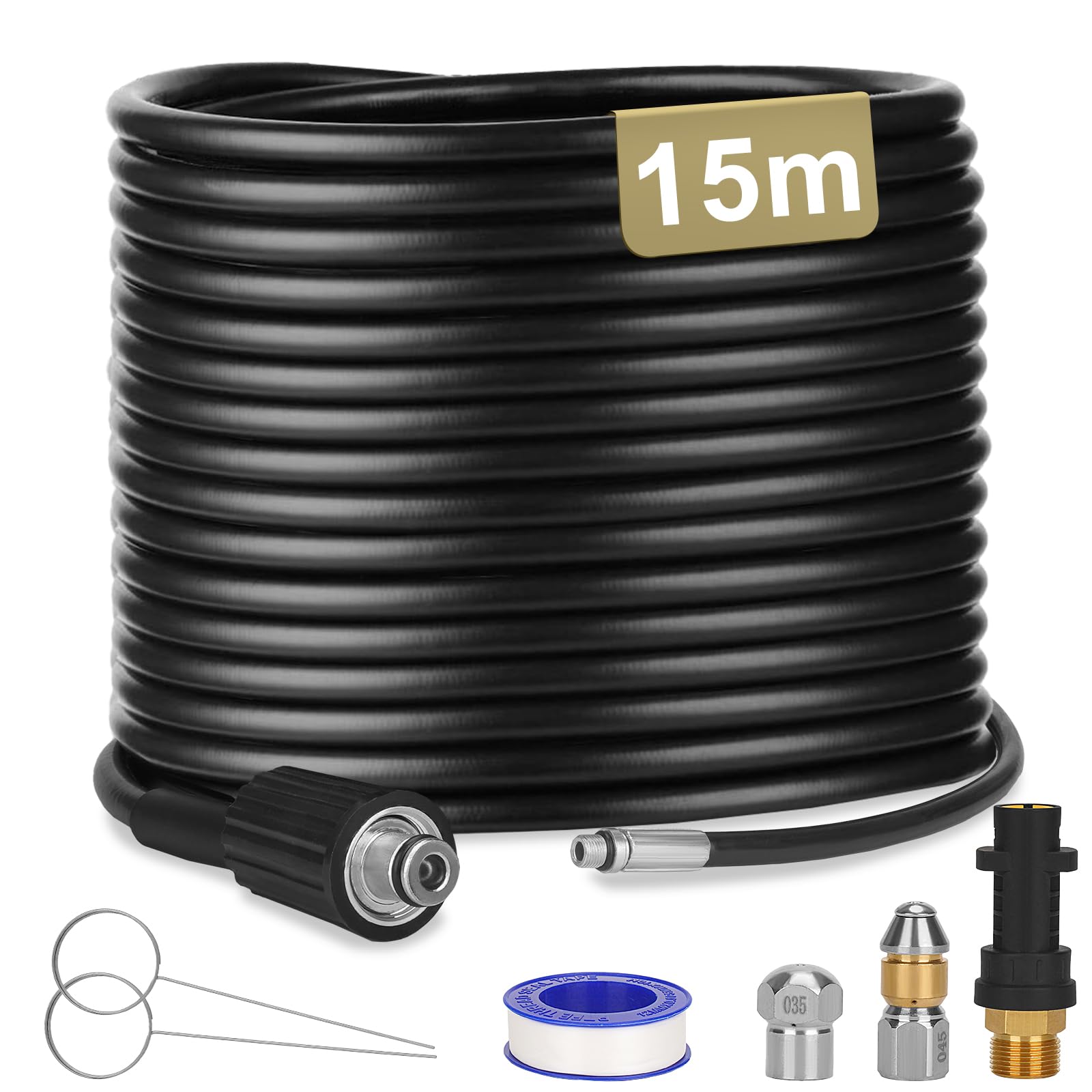 Déboucheur De Canalisation Haute Pression 3m - Pour Robinet - Buse Laiton - Compatible Tuyaux M22 M24 & 1/2"