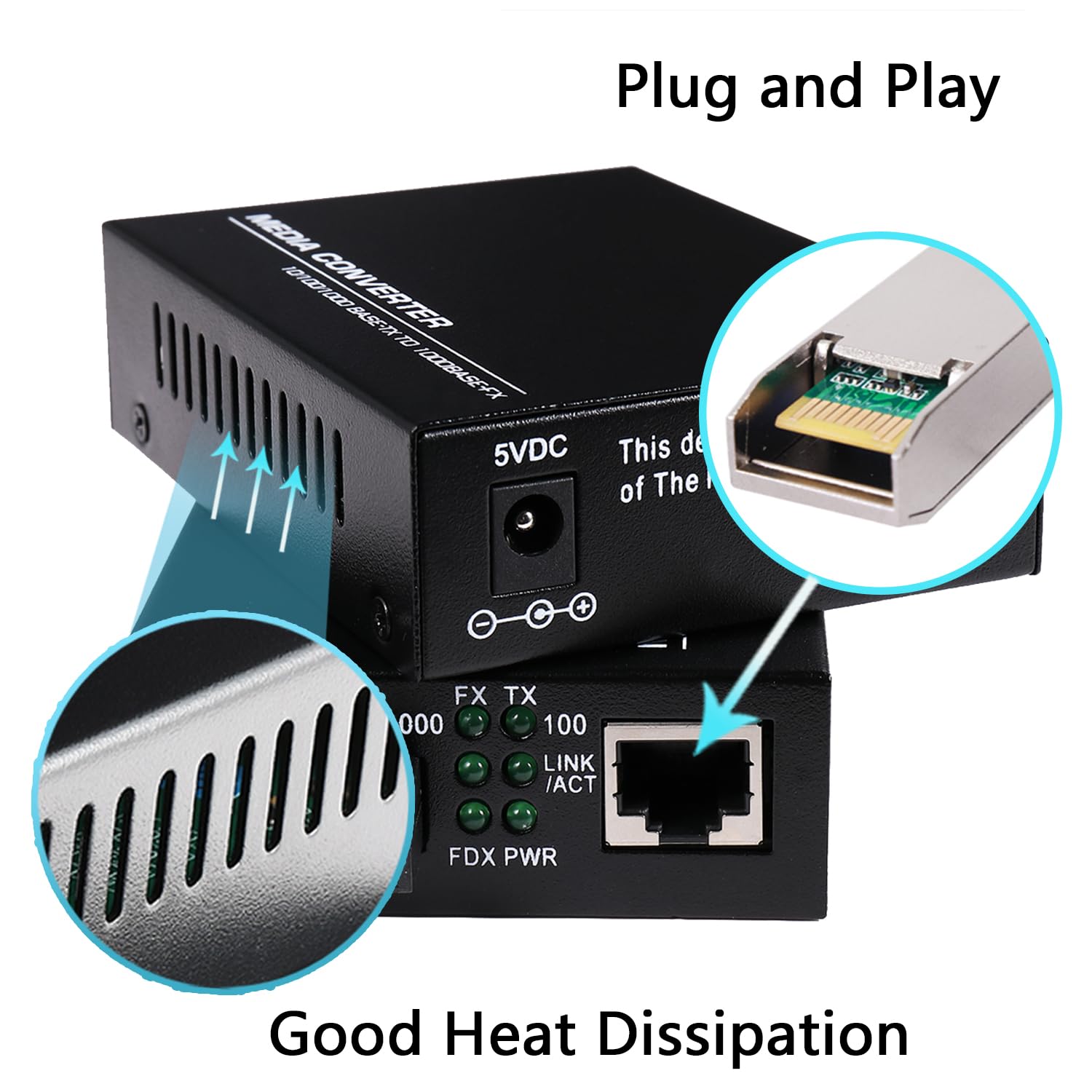 Lot de 2 convertisseurs médias Gigabit Ethernet multi-mode Dual SC Fibre Gigabit - Mini 10/100/1000Base-T RJ45 vers 1000Base-SC - Portée 2 KM - Longueur d'onde 850-1310 nm - Alimentation AC 230 V