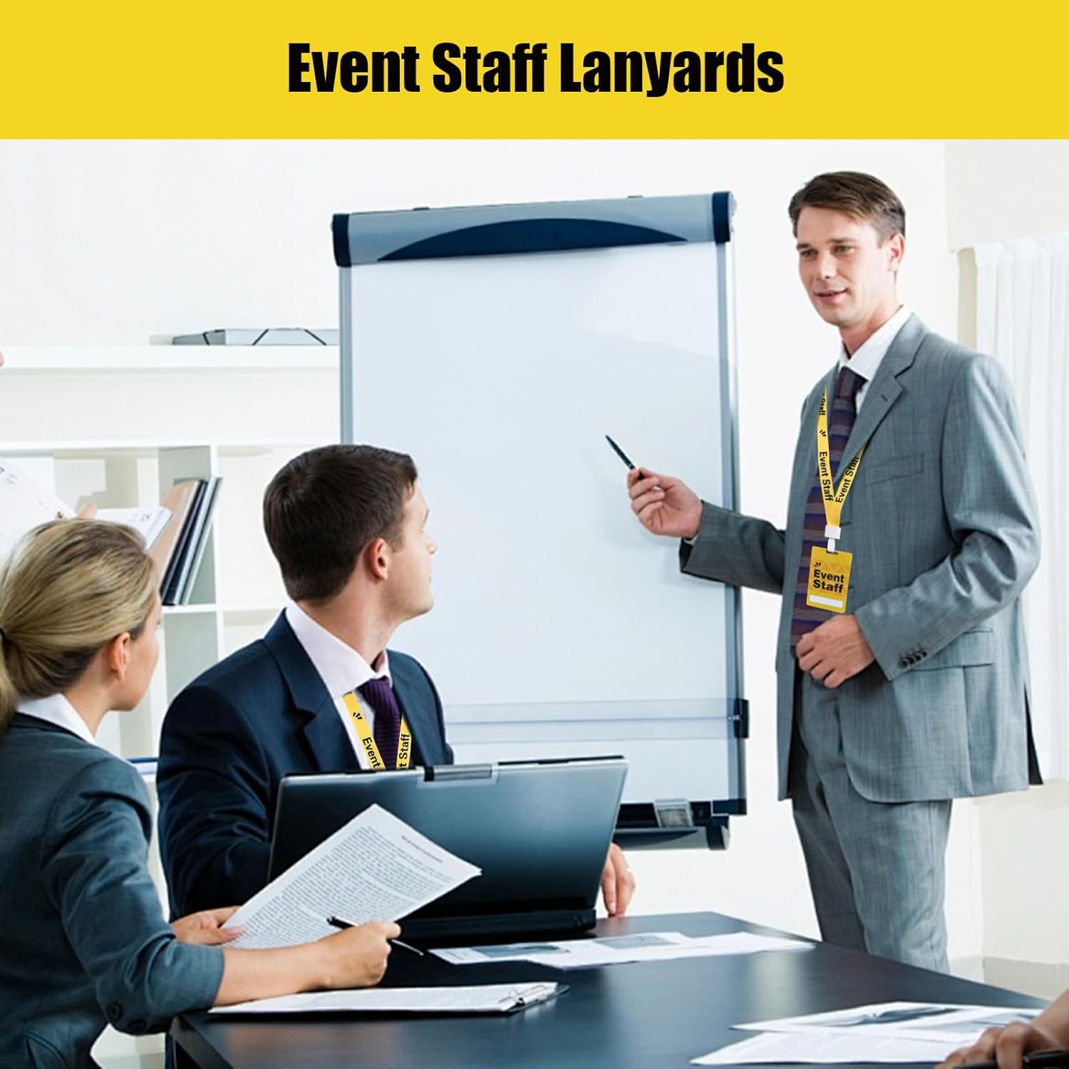Event Staff Lanyards 25pcs - Reusable & Flexible PVC ID Badges for Office, School, Events,Durable Anti-Bend Plastic Cards for Exhibition Guests by OSTENBIG(Yellow)