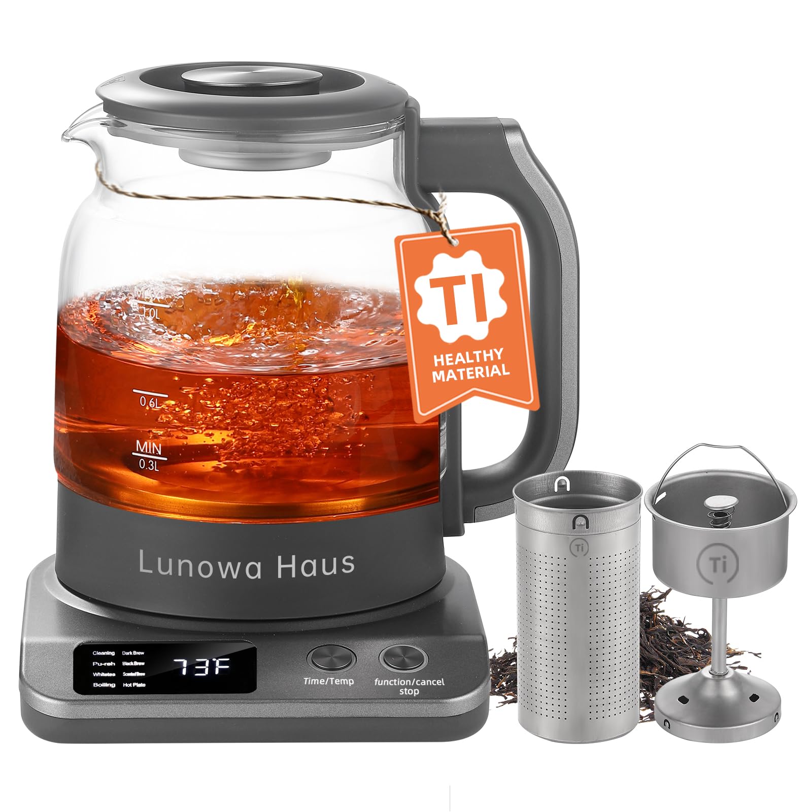 Lunowa Haus Titanium & Glass Electric Tea Kettle Maker