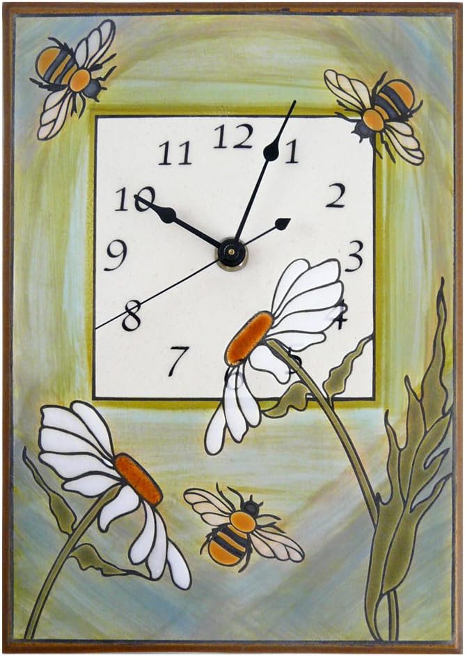 Modern Artisans Busy Garden Bees Handmade Ceramic Art Wall Clock, 7.5" x 10.5"