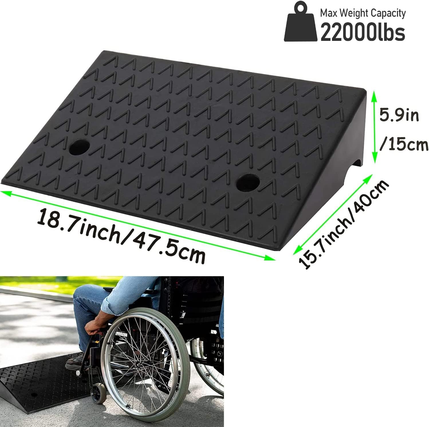 LINCYS Gumowa rampa do wózka inwalidzkiego, wysokość 15 cm, przenośna rampa wejściowa