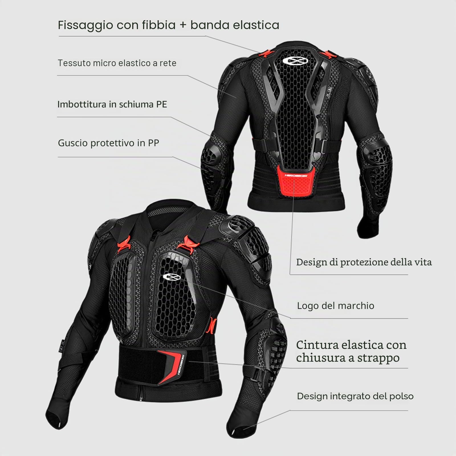 ARMAAN Completo Armatura da Moto per Uomo e Donna, con Giacca e Pantaloni, Completo Protettivo da Motocross, Traspirante e Resistente all'Usura, Giacca e Pantaloni per Andare in Bicicletta,Black-L