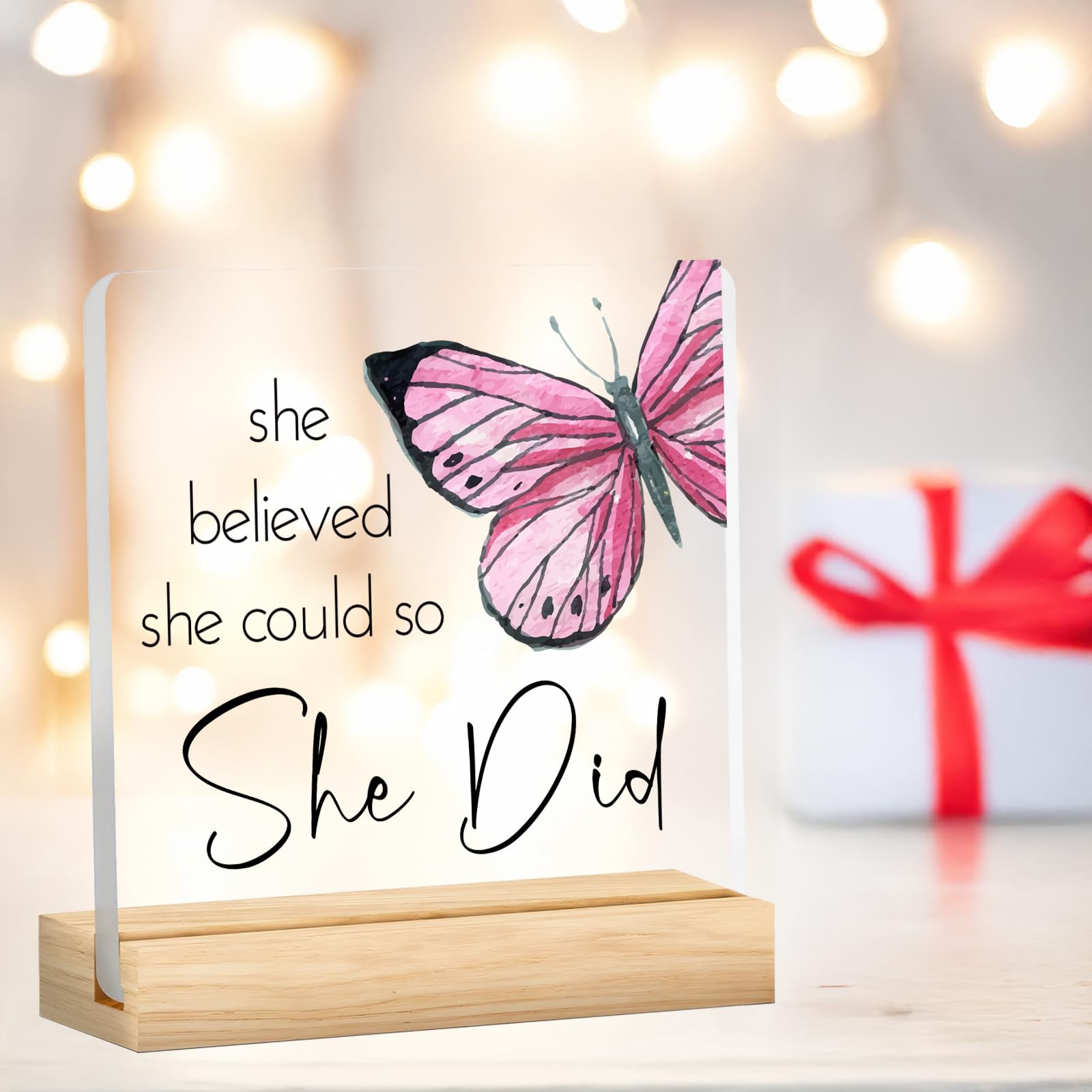 She Believed She Could So She Did Acrylic Plaque Sign - Congratulations Gifts for Women - New Job Gifts - College Graduation Gifts for Her - Office Inspirational Promotion Gift for Coworker