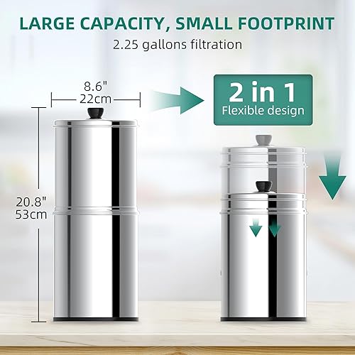 Miniatura 6 de YITAHOME Sistema de filtro de agua alimentado por gravedad, sistema de purificación de agua por gravedad de acero inoxidable 304 de 2.25 galones,