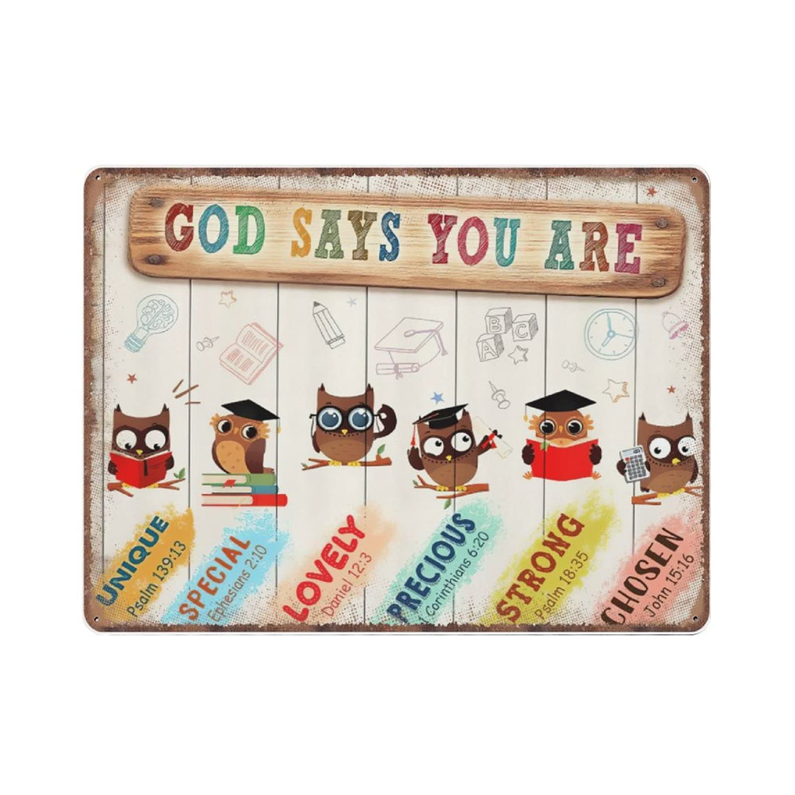 rayprint God Says You Are Teacher Tin Signs, Back to School Gifts, Psychology Gifts, Teacher Back to School Owls Funny Metal Sign Vintage Wall Art for Classroom Decor Tin Sign, 30x40 cm