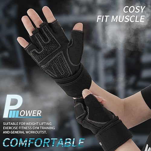 Miniatura 6 de Guantes de entrenamiento para hombres y mujeres guantes de ejercicio de medio dedo con soporte de muñeca para levantamiento de pesas ciclismo