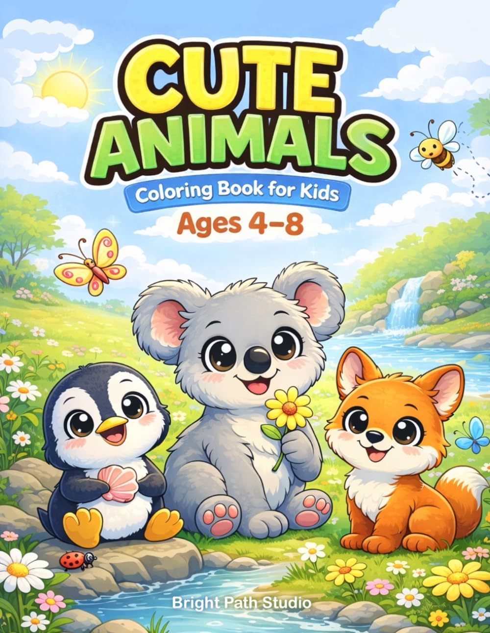 Cute Animals Coloring Book for Kids: Adorable Animal Coloring Pages for Ages 4-8 | Fun and Easy Coloring Activities for Young Artists (Bright Path