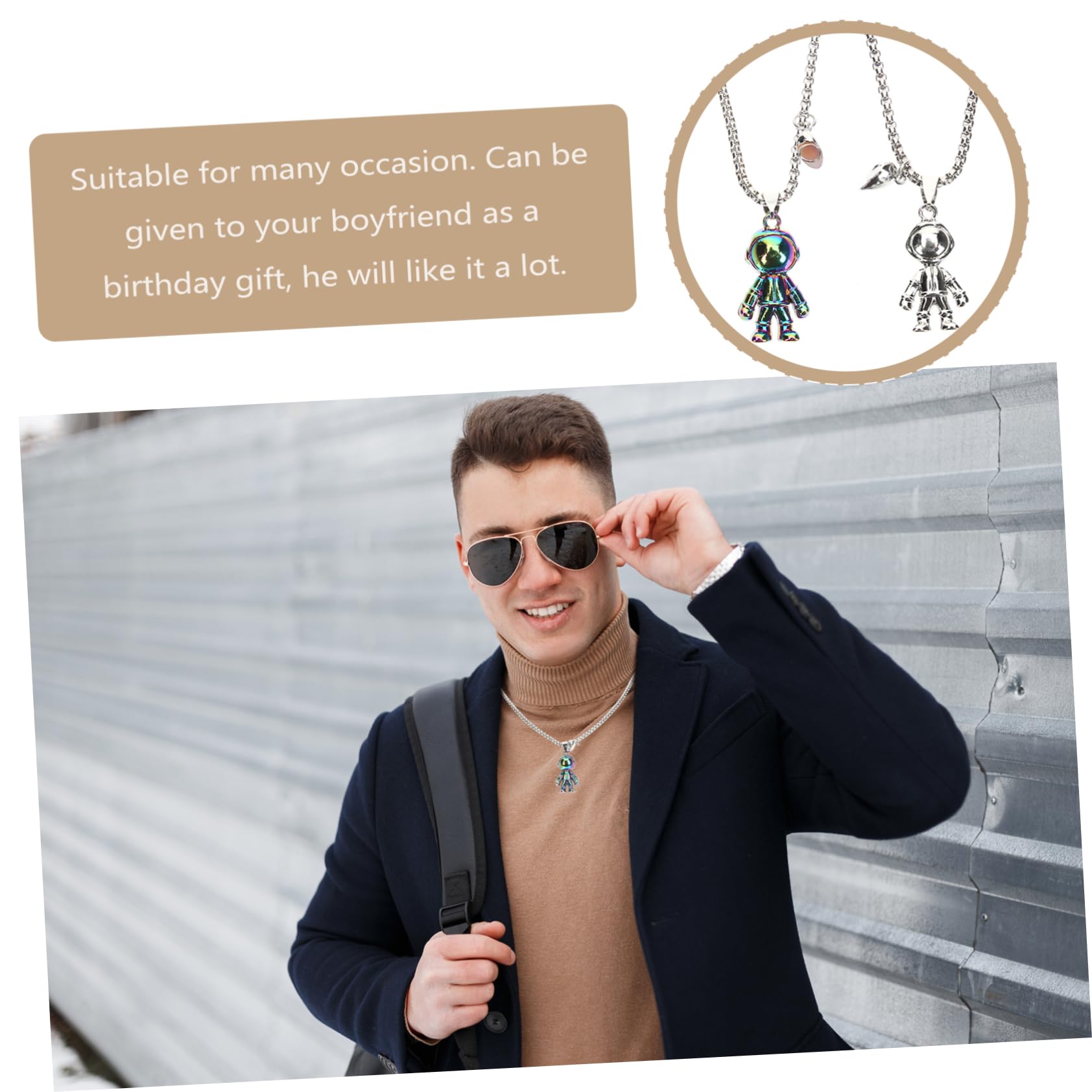 CALLARON 5 Pares Collar De Astronauta Collar De Joyas De Novio Collar Para Novio Collar a Juego De Pareja Collar De Relación Colgante Imán Acero Inoxidable Hombres y Mujeres