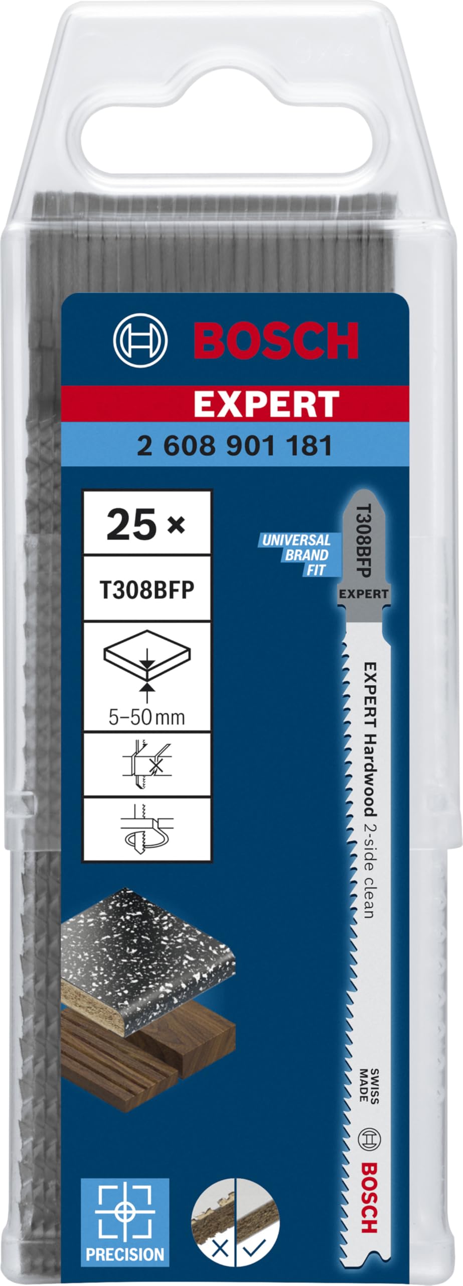 Bosch 25x Lame de scie sauteuse EXPERT Hardwood 2-side clean T308BFP
