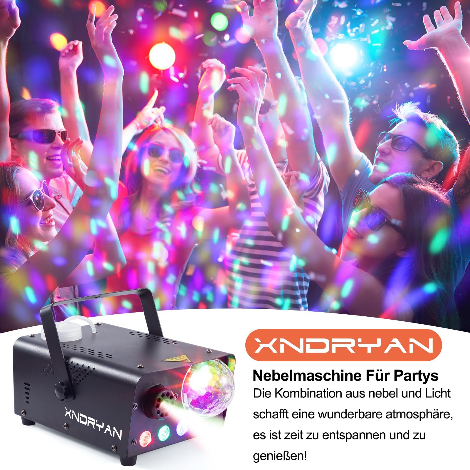 Nebelmaschine, Xndryan 600W Mini Nebelmaschine Profi Nebel Maschine mit Partylicht, Tragbare Rauchmaschine für Halloween, Weihnachten, Hausparty, Hochzeiten, DJ Disco