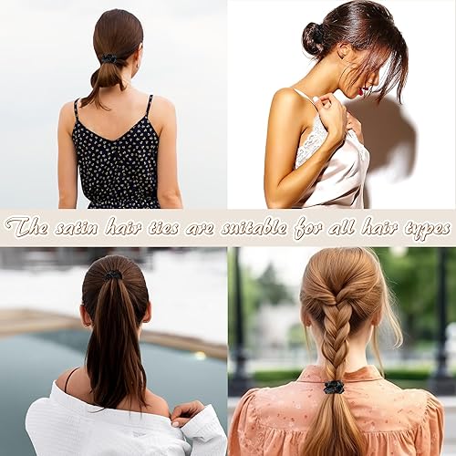 Miniatura 5 de 24 accesorios de seda para el cabello bandas elásticas de satén, bandas elásticas negras para el cabello para mujeres y niñas
