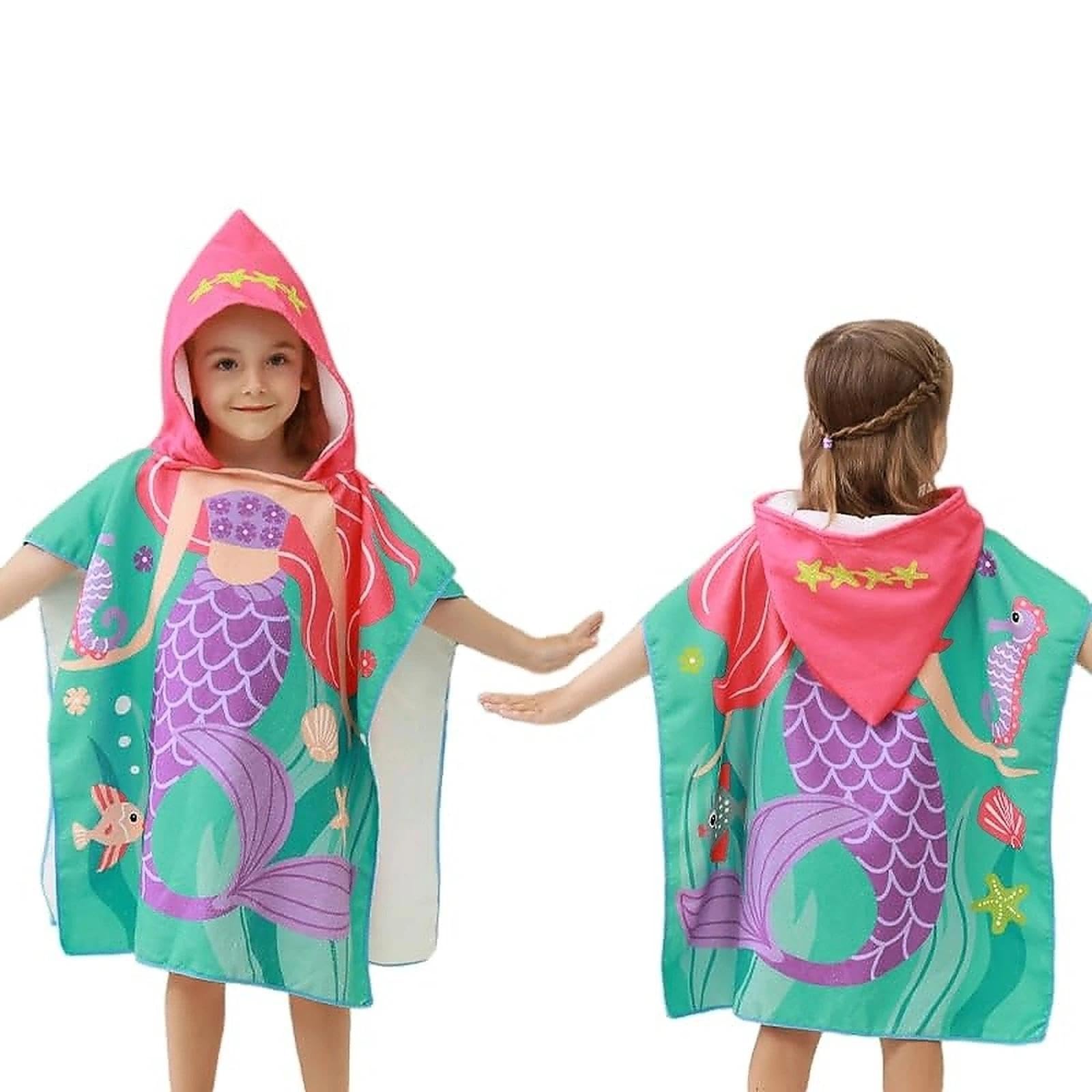 HUANYO Kids Beach Towel with Hood, Ultra Soft Microfibre Quick Dry Swimming Bathrobe for Children, Warm Changing Robe Wrap for Boys & Girls (Fits Height: 85-120 cm) (pink)