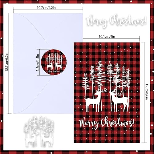 Miniatura 2 de Whaline Paquete de 36 tarjetas de felicitación de Navidad a cuadros rojos y negros tarjetas de notas en blanco con sobre calcomanías de sello a