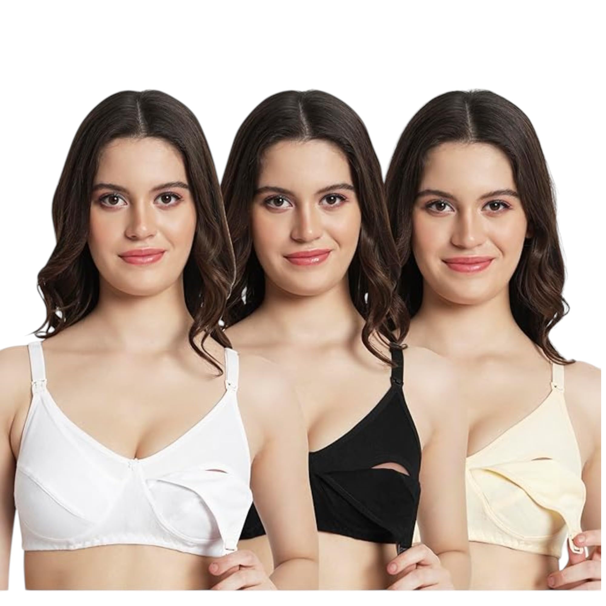 Women Feeding Bra Pack 3 Cotton Maternity Nursing Wirefree Nonpadded Seamless Breastfeeding Innerwear Frontopen Lactation Adjustable Strap Daily Comfort Soft Support-image-44