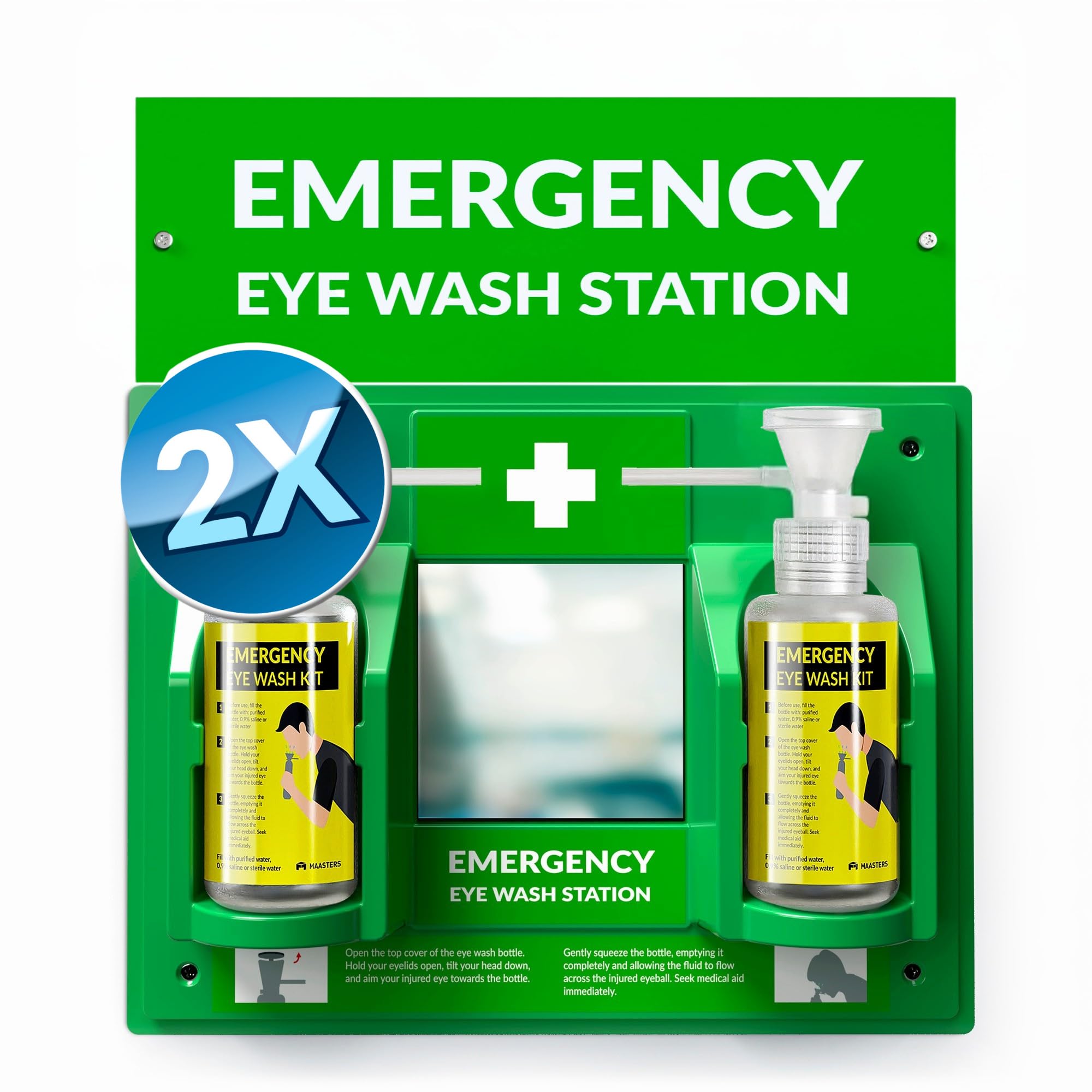 BPA Free Portable Eye Wash Station OSHA Approved - Wall-Mounted First Aid Eye Wash Kit w/Mirror & 2X 16oz Empty Bottles - No Eye Wash Solution Included - Emergency Eyewash - Set of 2