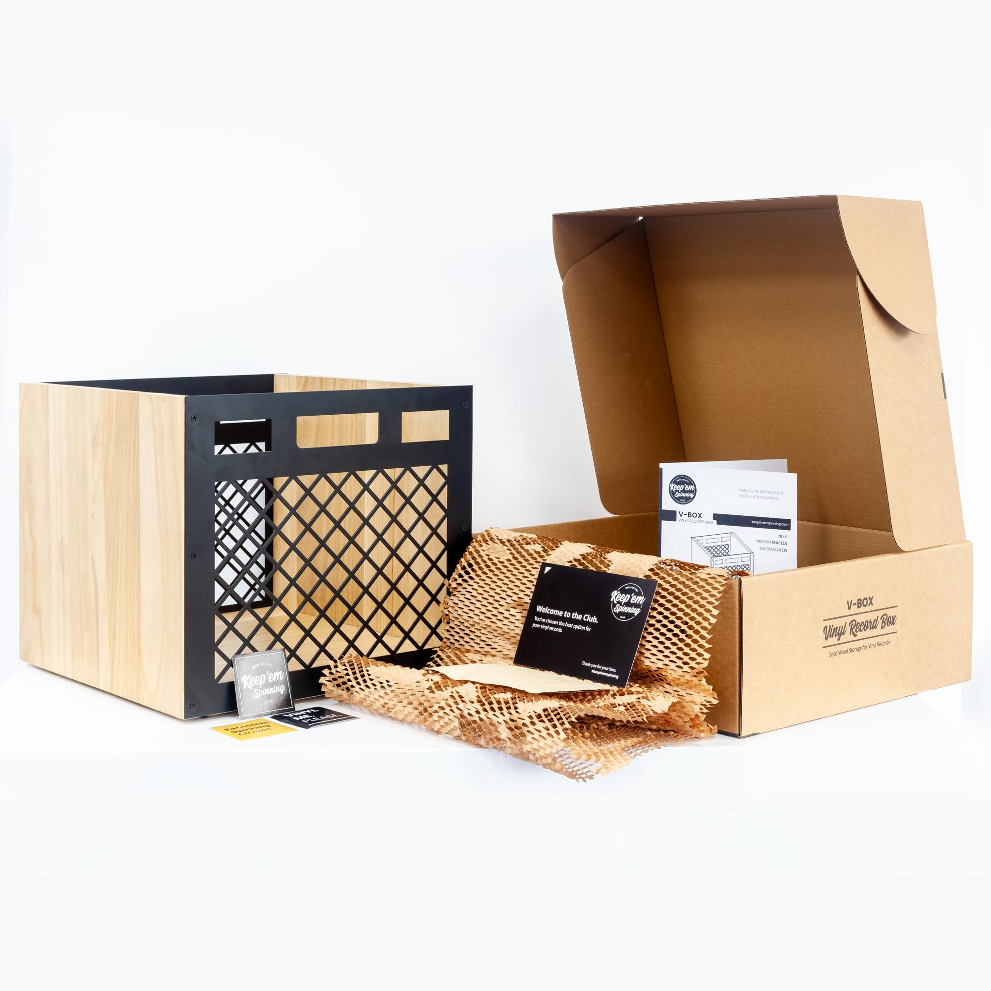 Organizador de Discos de Vinilo en Madera Maciza Nogal - Soporte de Mesa para 70 LPs - Mueble de Almacenamiento Estilo Clásico - Estantería Resistente con Acero al Carbono