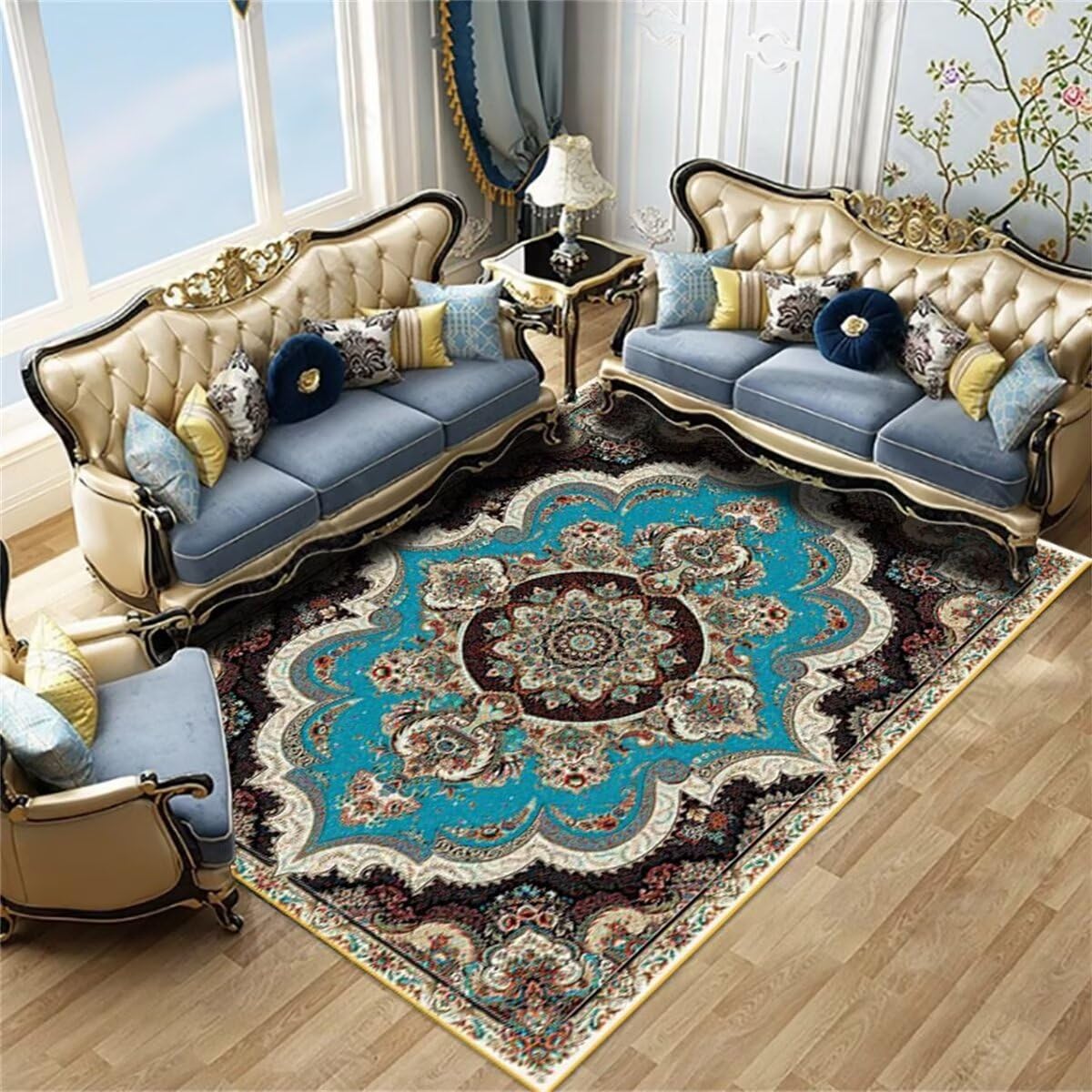 Tapis déco chambre enfant fille bleu antidérapant rétro 40x60