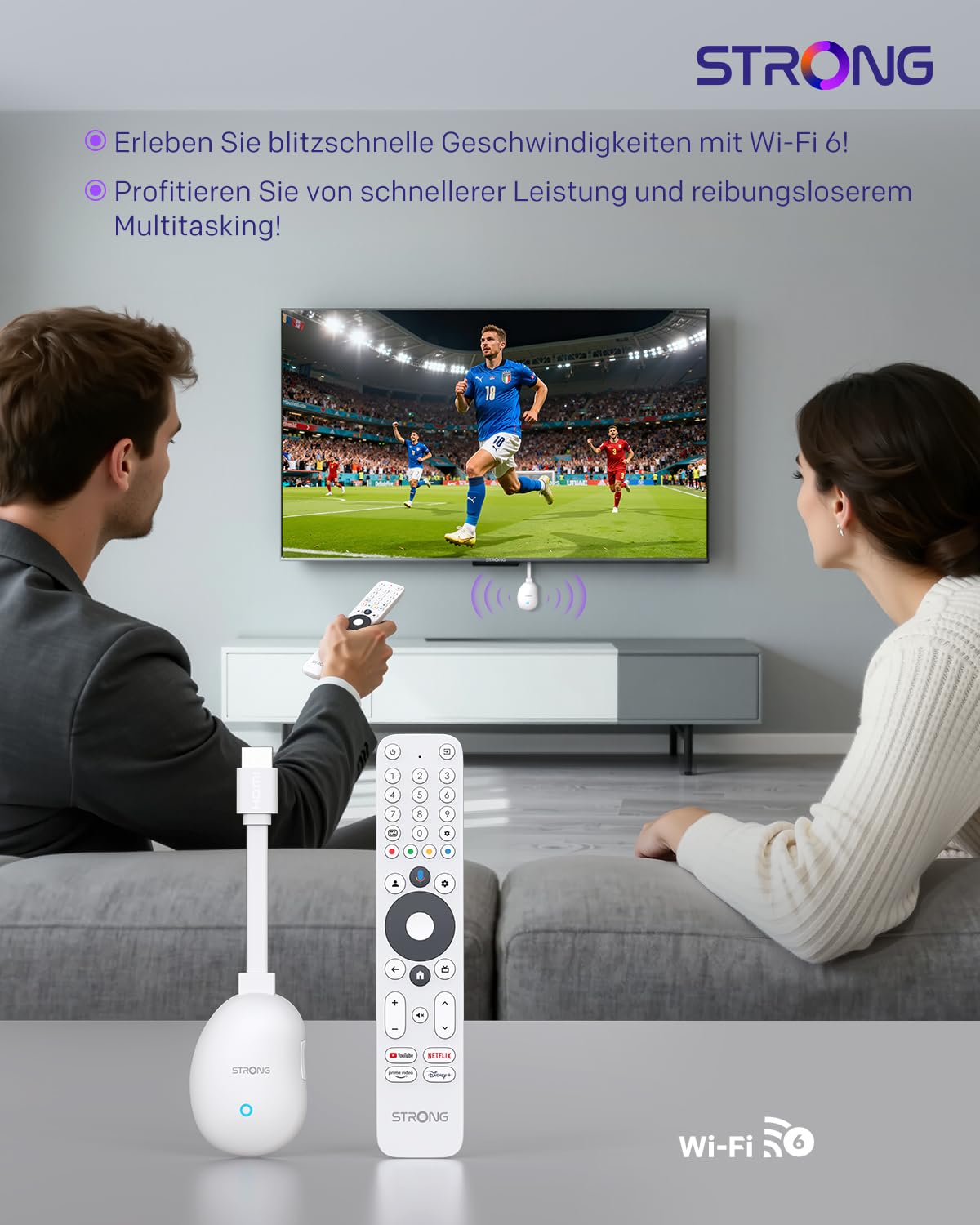 STRONG LEAP-Neve 4K UHD Google TV Streaming Stick Mit Integriertem Google Cast, 2GB RAM + 8GB Flash-Speicher, WLAN 6, Android 12, Ethernet-Anschluss, Dolby Vision & Dolby Audio - Weiß