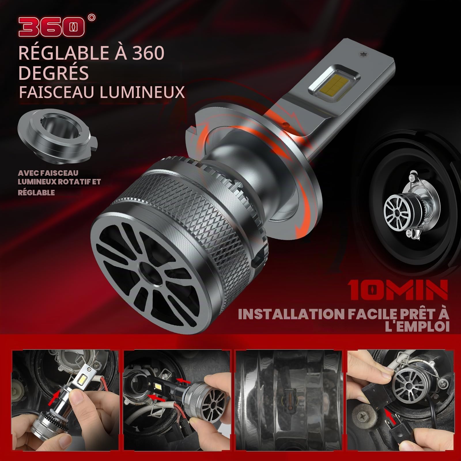 KOYOSO Ampoules LED H7: 120W 36000LM pour 12V Voiture