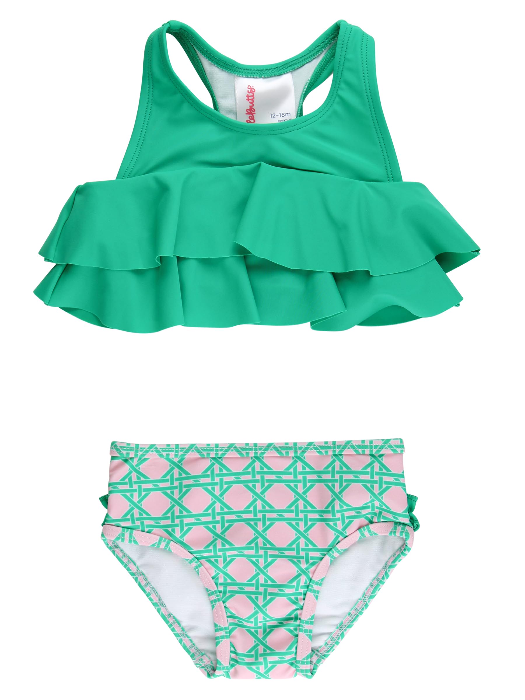 RuffleButts Girls UPF50+ Sun Protection Flounce Bikini Two Piece Swimsuit