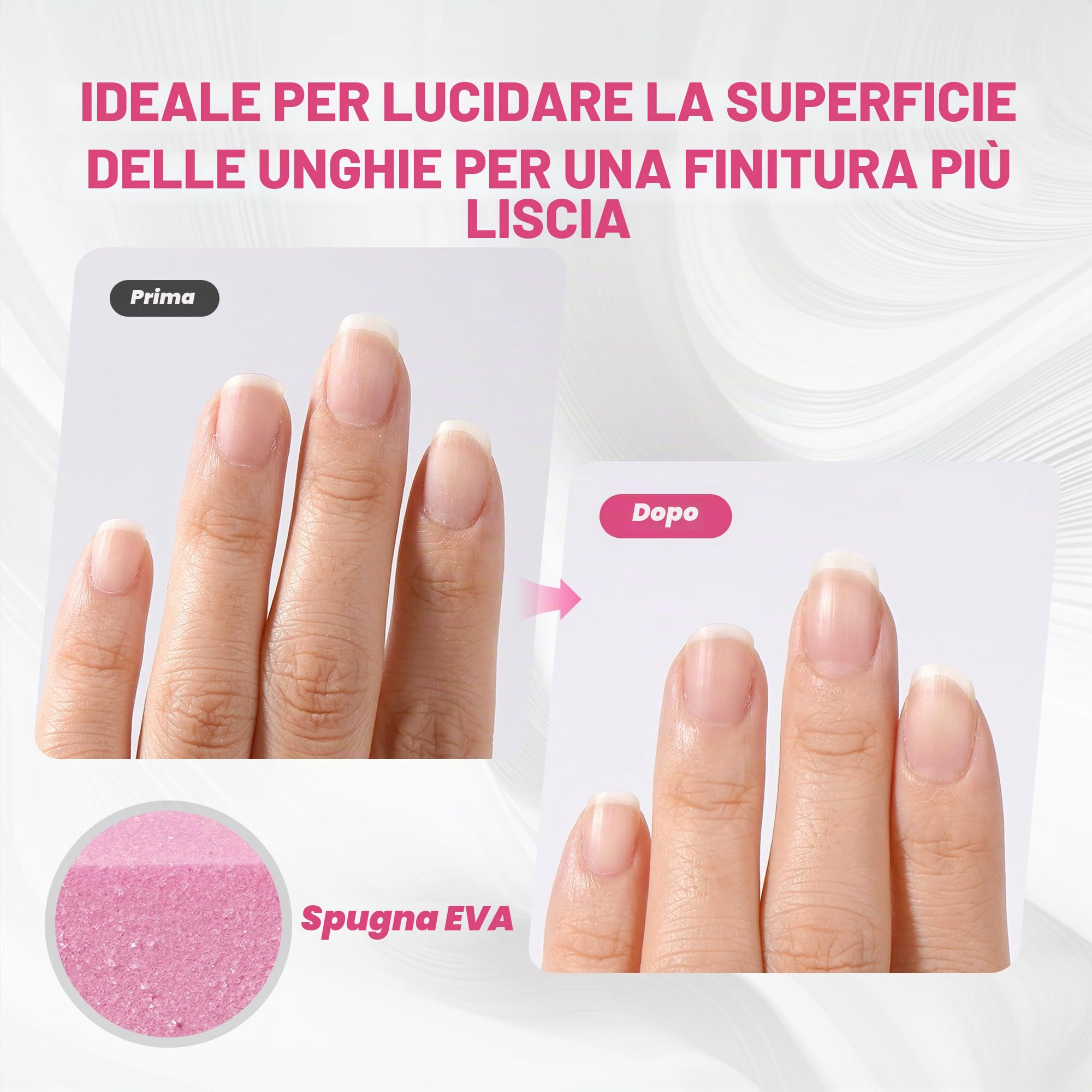 Set di 10 blocchi leviganti per unghie, lima levigante professionale per unghie in acrilico o gel naturale, 4 lati lavabili per manicure – Rosa