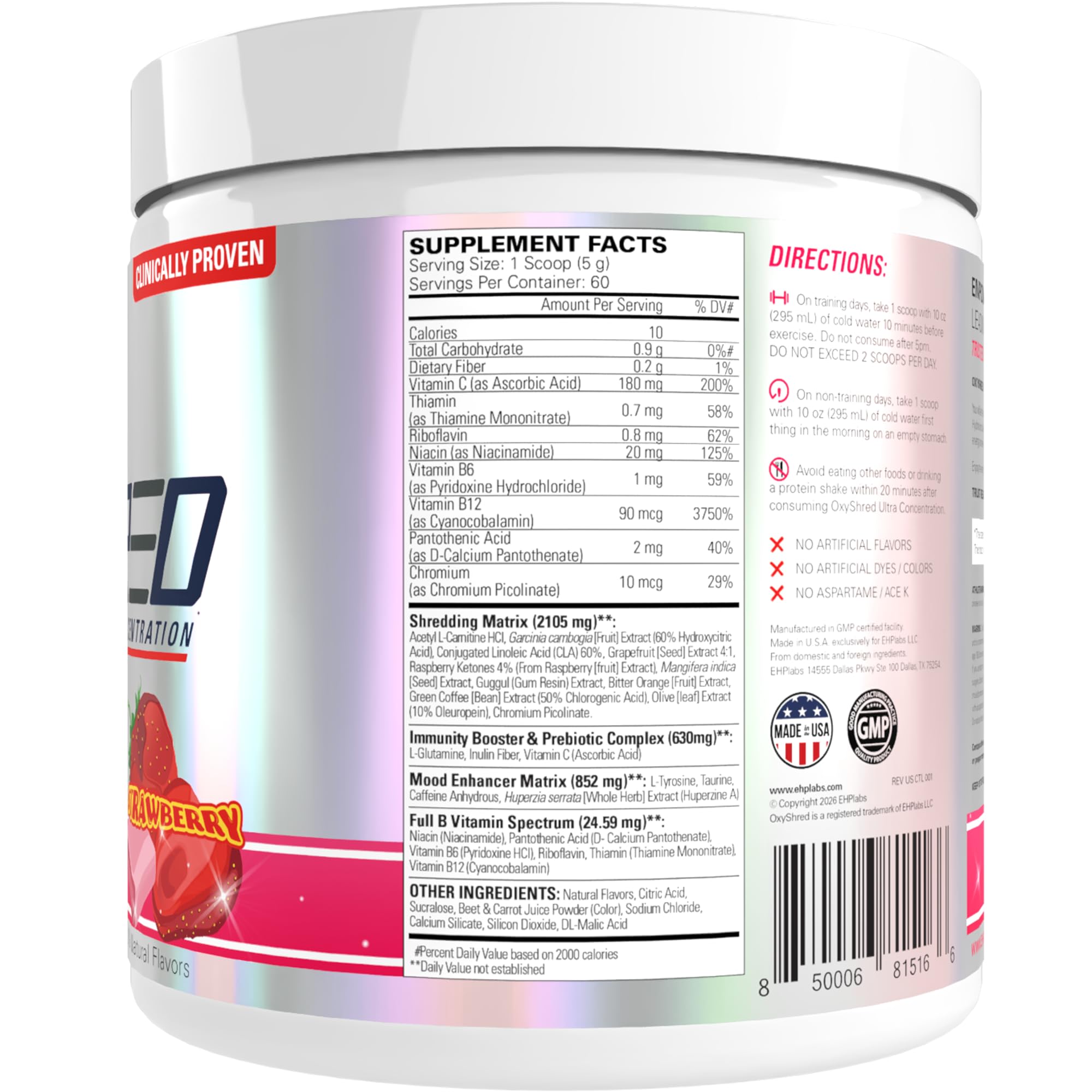 EHP Labs OxyShred Pre Workout Powder - Preworkout Powder with L Glutamine & Acetyl L Carnitine, Energy Boost Drink - Cosmic Blast, 60 Servings — Amazon image 7