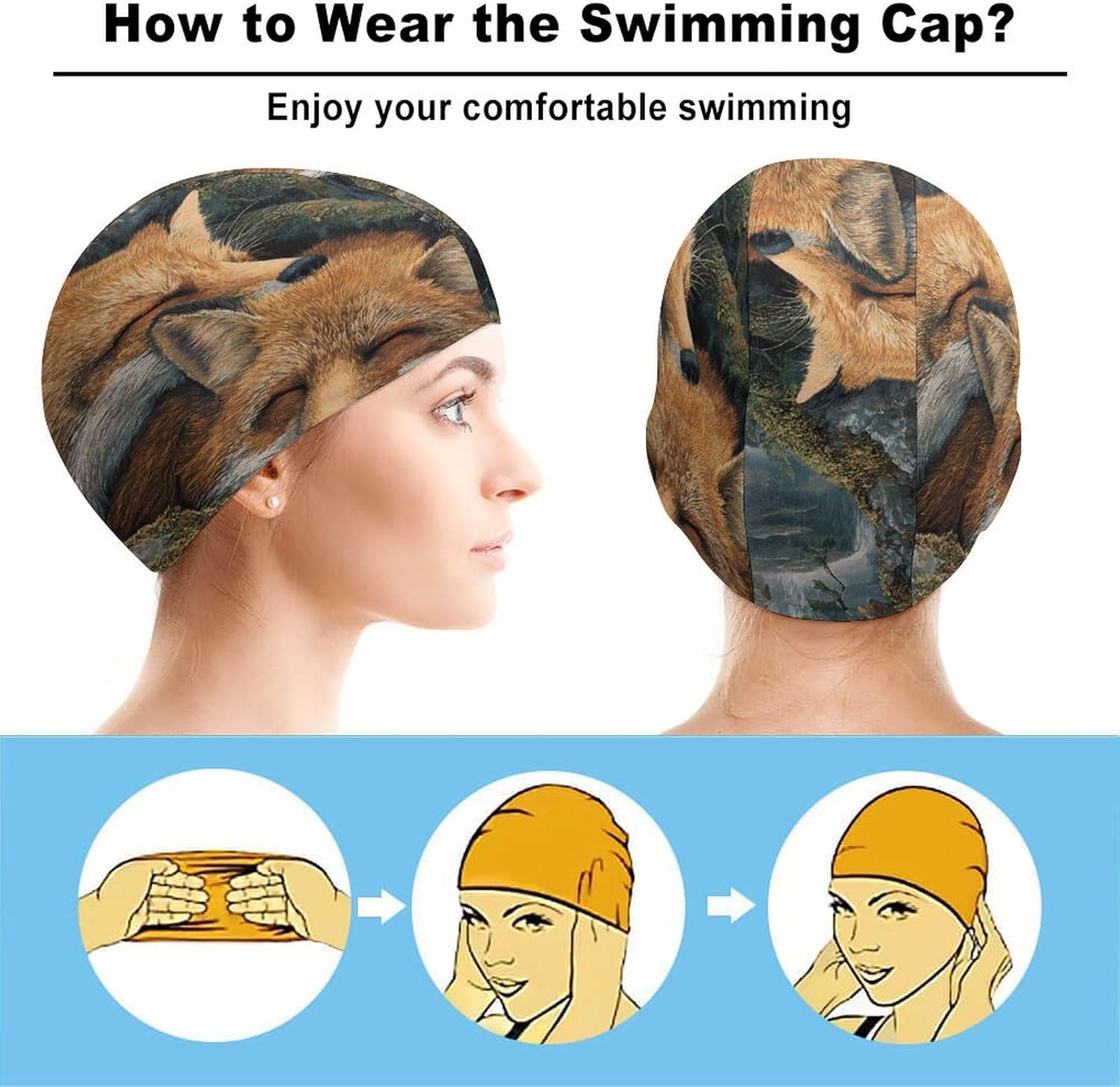Foxes Resting in Mountains Womens Swim Cap for Men Adult Swimming Hat Curly Short Medium Long Hair