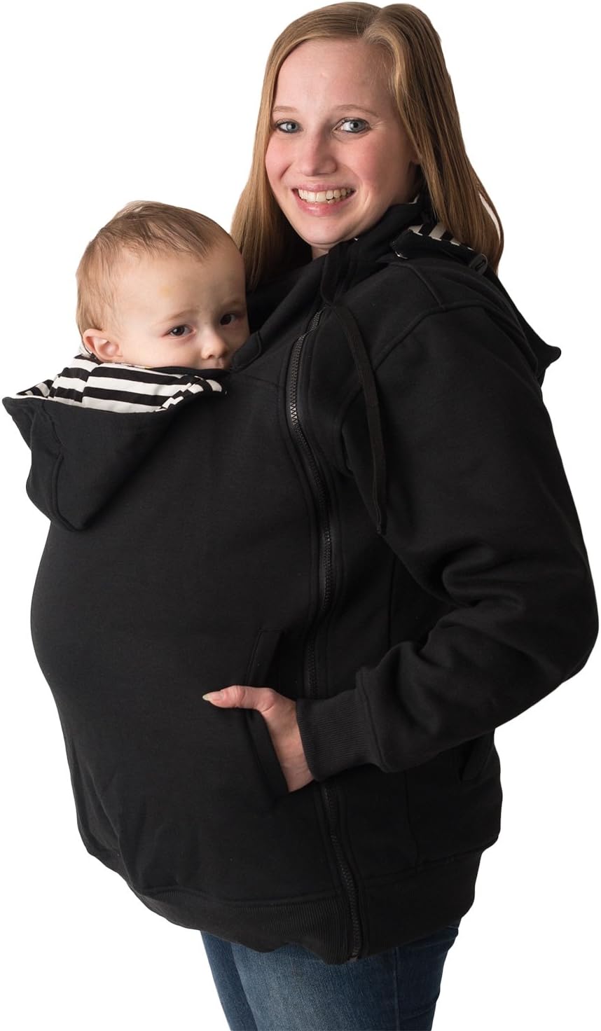 RooCoat Babywearing & Maternity Coat 2.0 Black with Black Stripes Small
