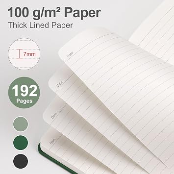 EMSHOI A5 Lined Notebook, Hardcover Leather Notepad, 192 Pages, Dark Green