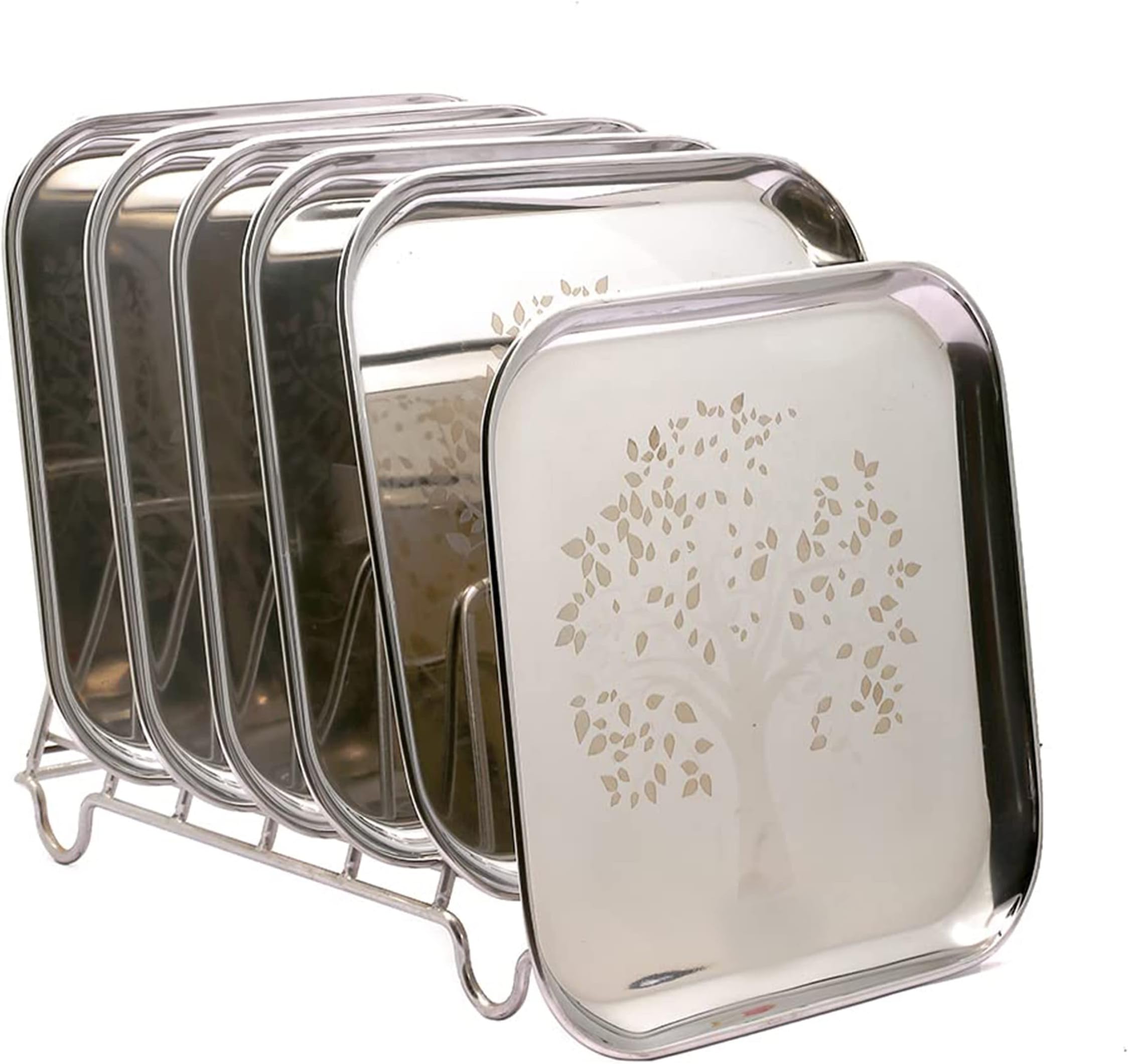 Next Future Stainless Steel Breakfast/Lunch/Dinner Plate Set of 6 with Laser Print Design (Heavy Gauge) Medium Size Square Plates - Diameter: 8 Inches/ 21 cms